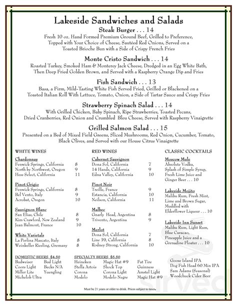 lakeside inn and casino|lakeside inn restaurant menu.